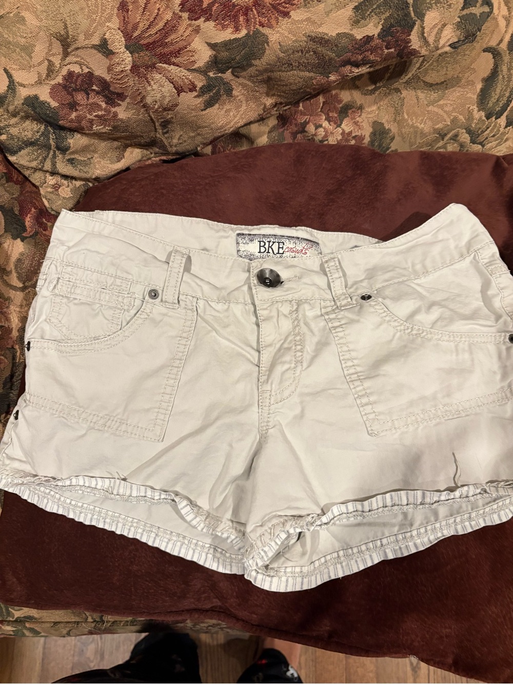 BKE Modern cream Women's Cotton Blend Shorts with pattern at edges